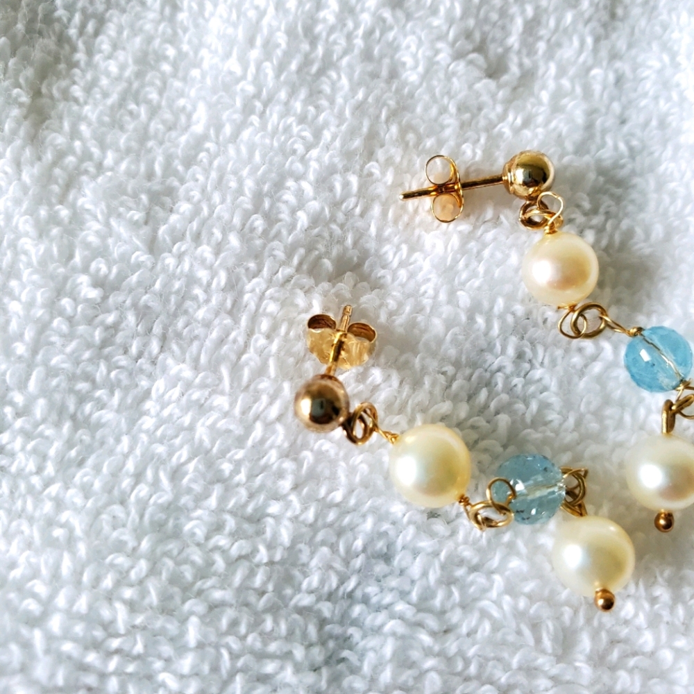 14k gold earrings with pearl and stones